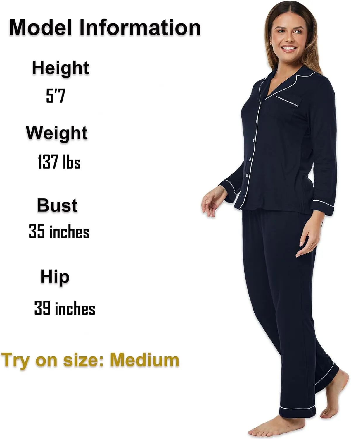Women Long Sleeve Pajama Set Modal Button Down 2-Piece Pjs Pants Sleepwear Lounge Set