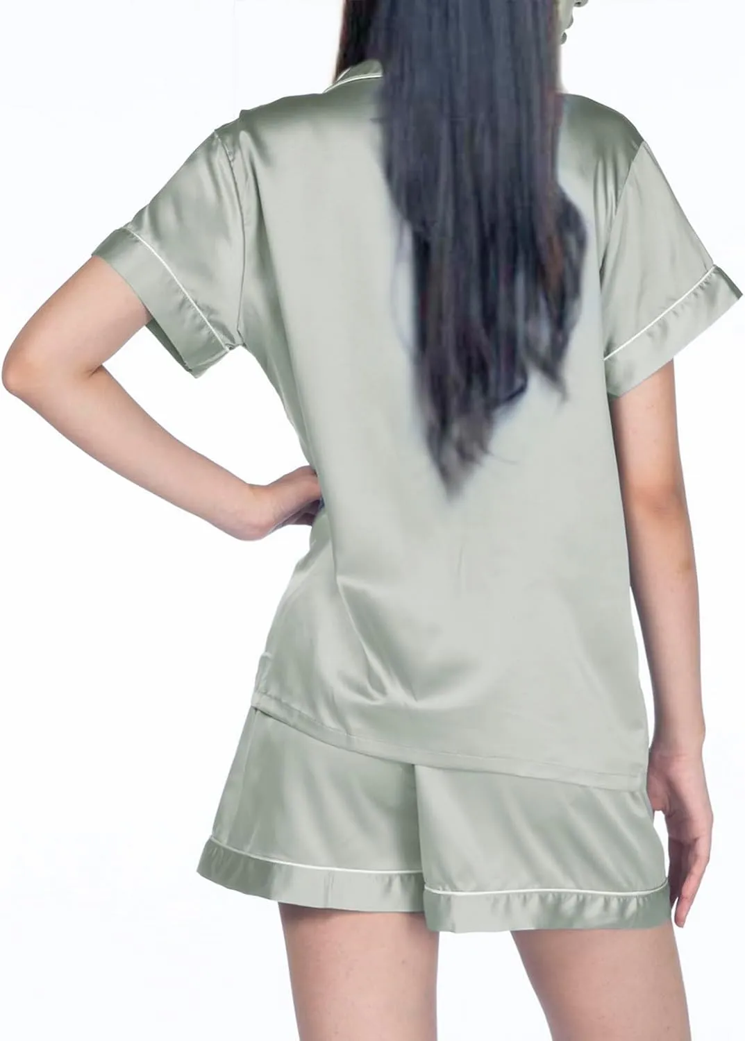 Womens 3Pcs Floral Pajamas Sets Silk Satin Sleepwear XS~4XL Button Down Short Sleeve Shirt Pjs Loungewear
