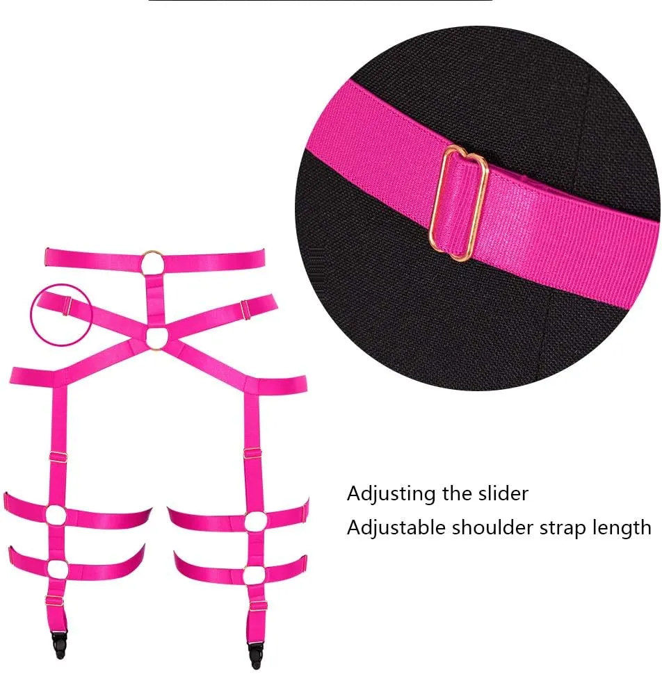 Women's Body Harness Garter Belt Leg Strap Lingerie cage Stretchy Fabric Gothic Punk Adjustable Size Festival Rave