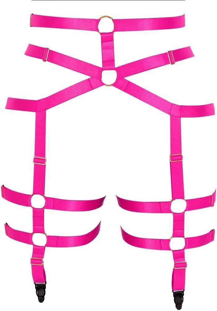 Women's Body Harness Garter Belt Leg Strap Lingerie cage Stretchy Fabric Gothic Punk Adjustable Size Festival Rave