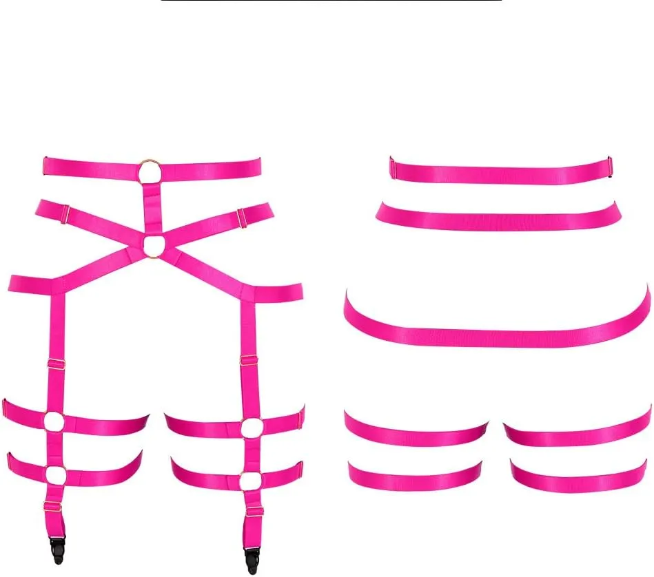 Women's Body Harness Garter Belt Leg Strap Lingerie cage Stretchy Fabric Gothic Punk Adjustable Size Festival Rave