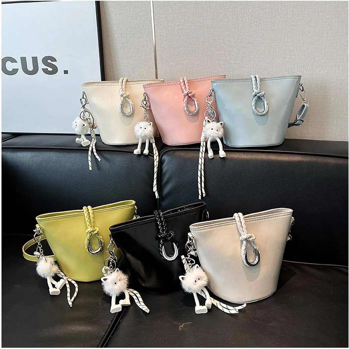 Women's Commuter Handbags Bucket Shoulder Bags Adjustable Crossbody Bag Synthetic Leather Purses