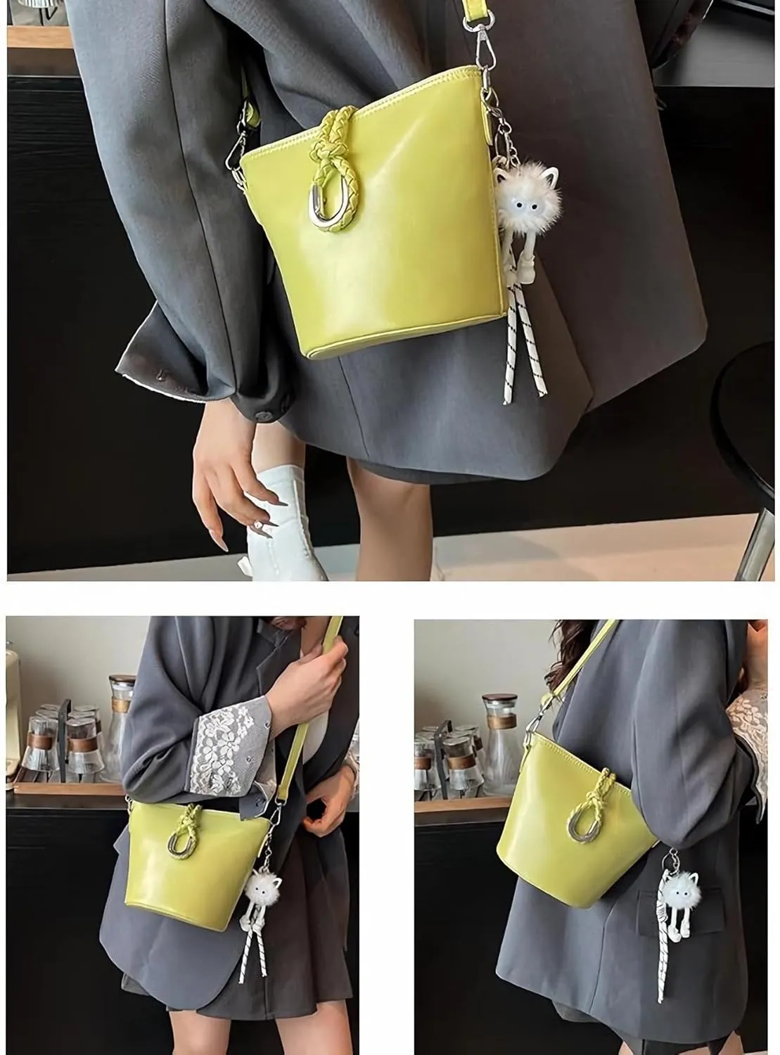Women's Commuter Handbags Bucket Shoulder Bags Adjustable Crossbody Bag Synthetic Leather Purses
