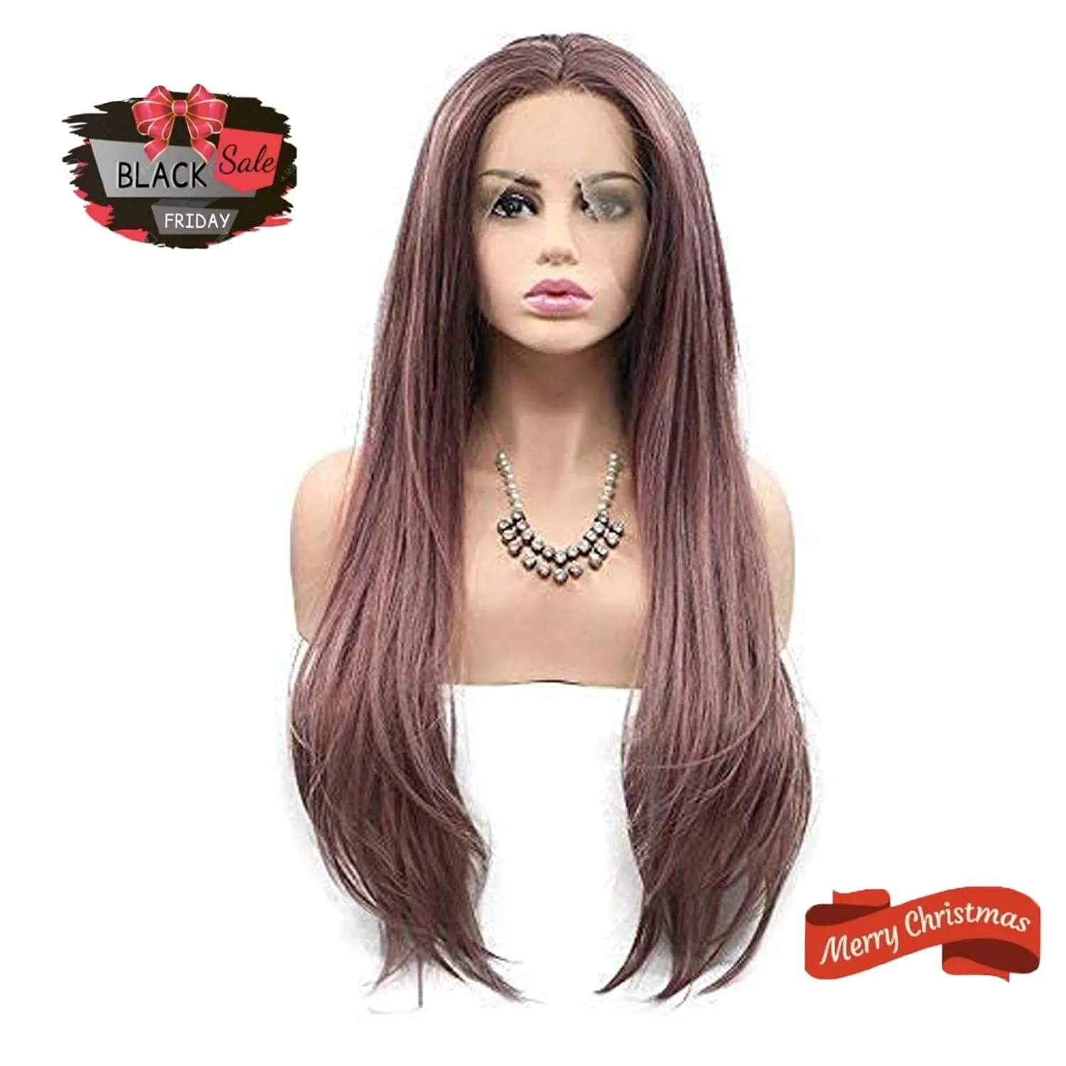 Women's Dark Coral Red Wig Long Natural Straight Brown Red Soft Synthetic Hair Wigs with Baby Hair Fashion Color Glueless Half Hand Tied Lace Front Wig Drag Queen Cosplay Costume Daily 24Inches