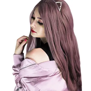 Women's Dark Coral Red Wig Long Natural Straight Brown Red Soft Synthetic Hair Wigs with Baby Hair Fashion Color Glueless Half Hand Tied Lace Front Wig Drag Queen Cosplay Costume Daily 24Inches