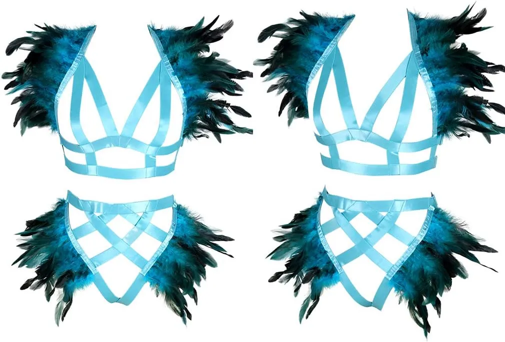 Women's Feathers Body Harness Epaulets Wings Punk Gothic Leg Garter Photography Clothing Accessories(