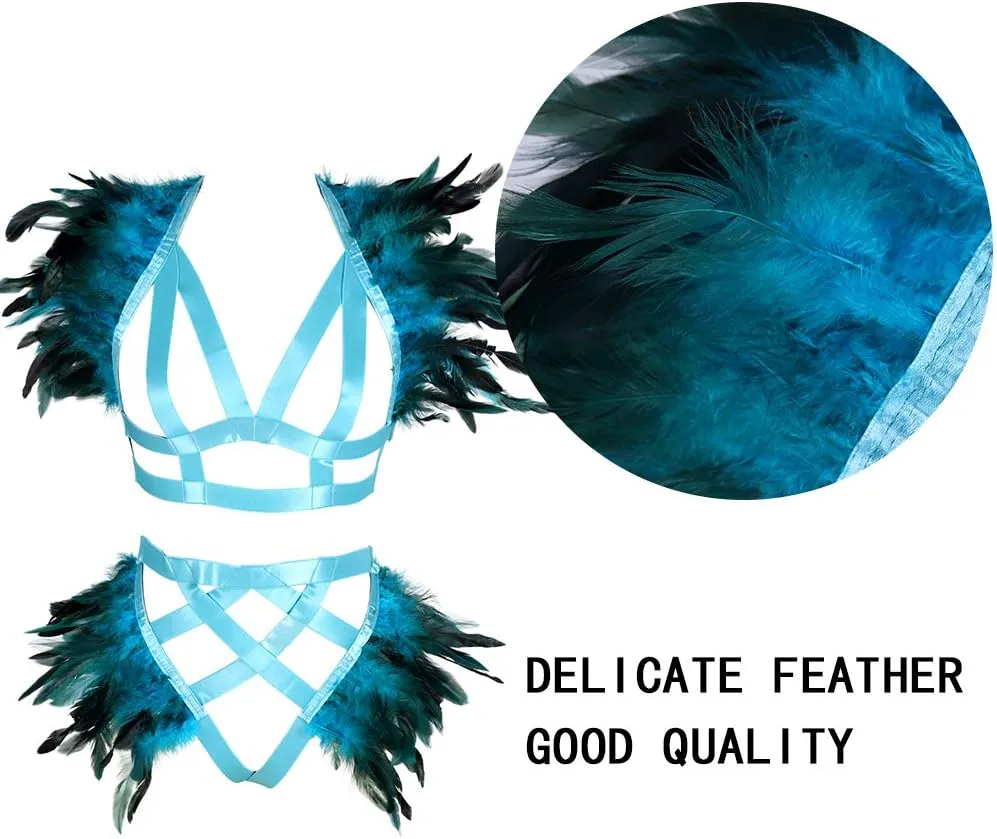 Women's Feathers Body Harness Epaulets Wings Punk Gothic Leg Garter Photography Clothing Accessories(