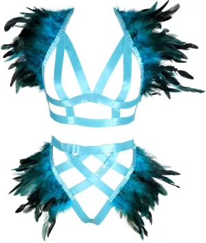 Women's Feathers Body Harness Epaulets Wings Punk Gothic Leg Garter Photography Clothing Accessories(