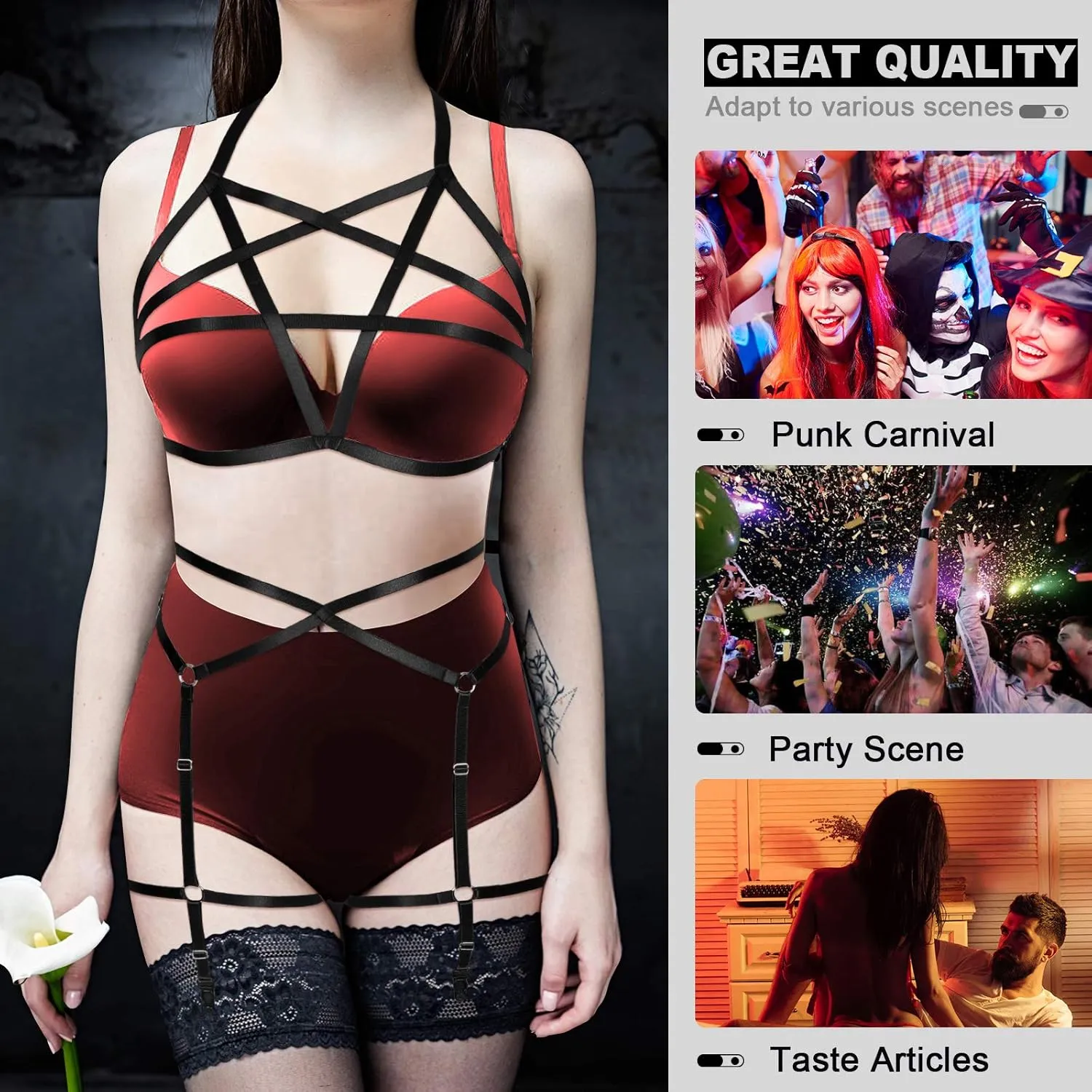 Women's Full Body Harness Bra Garter Belt Lingerie cage Set Chest Strap Gothic Punk Festival Rave Plus Size