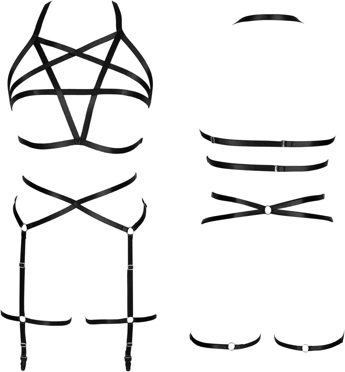 Women's Full Body Harness Bra Garter Belt Lingerie cage Set Chest Strap Gothic Punk Festival Rave Plus Size