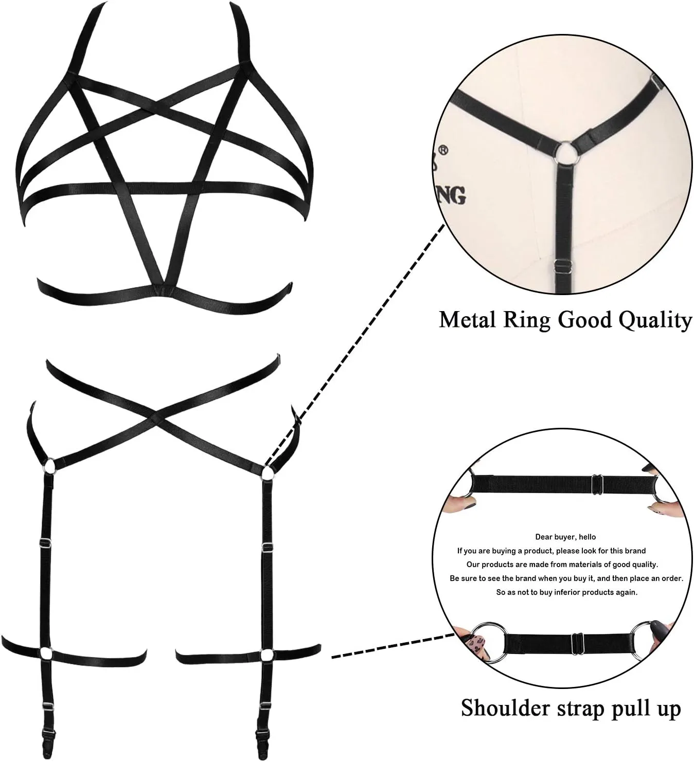 Women's Full Body Harness Bra Garter Belt Lingerie cage Set Chest Strap Gothic Punk Festival Rave Plus Size