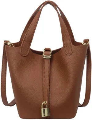 Women's Synthetic Leather Handbags Bucket Type Shoulder Bags Adjustable Crossbody Bag Latch Purses