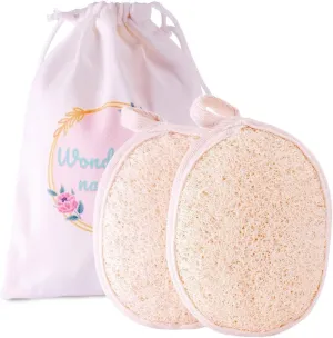Wonderfulnature Natural Loofah Scrubber - Exfoliating Body Scrub for Smooth & Radiant Skin | Oval-Shaped Loofah Pad with Strap (12x15 cm) | Gentle & Eco-Friendly | Pack of 2 in Cloth Bag