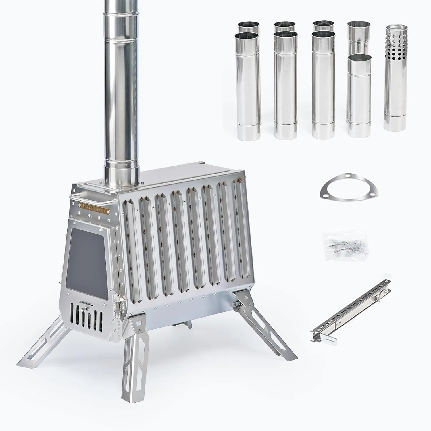 Wood Burning Stove with Chimney Pipes,Protable Hot Tent Stove for Outdoor. Tent Stove for Heating,Shleters,Hunting. 304 Stainless Steel Construction（Defender).