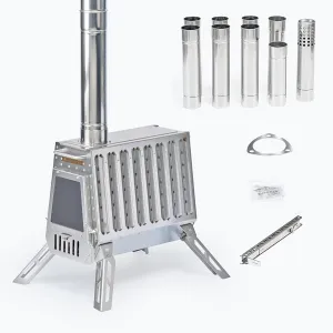Wood Burning Stove with Chimney Pipes,Protable Hot Tent Stove for Outdoor. Tent Stove for Heating,Shleters,Hunting. 304 Stainless Steel Construction（Defender).