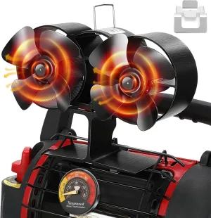 Wood Stove Fan Heat Powered, 8 Blade Wood Burning Stove Fans for Buddy Heater, Fireplace Fan Non-Electric, Heat Fan for Stove/Pellet/Log Burner (with Magnetic Thermometer), Dual Motors