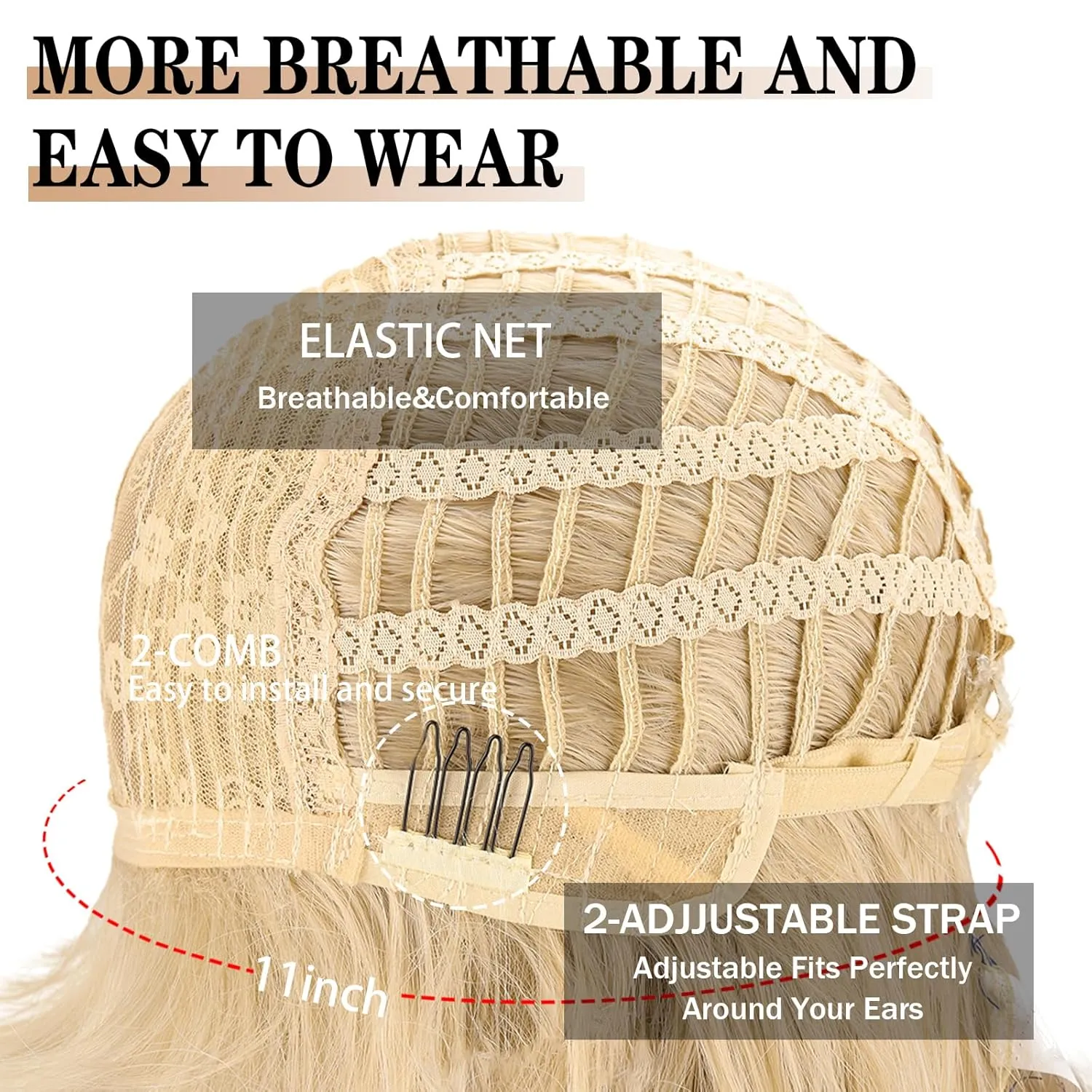 Xinran Blonde Wig With Bangs 18 Inch Medium Length Blonde Wavy Synthetic Long Heat Resistant Wig Natural Looking Daily Party Use/Halloween Use