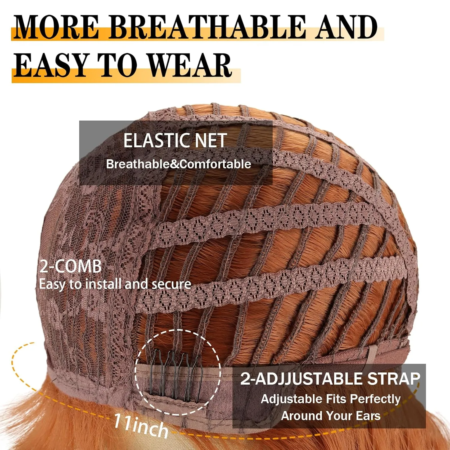 Xinran Orange Wavy Wig With Bangs Long Ginger Wavy Wigs for Women 18 Inch Medium Length Synthetic Heat Resistant Wig for Daily Cosplay Party Use