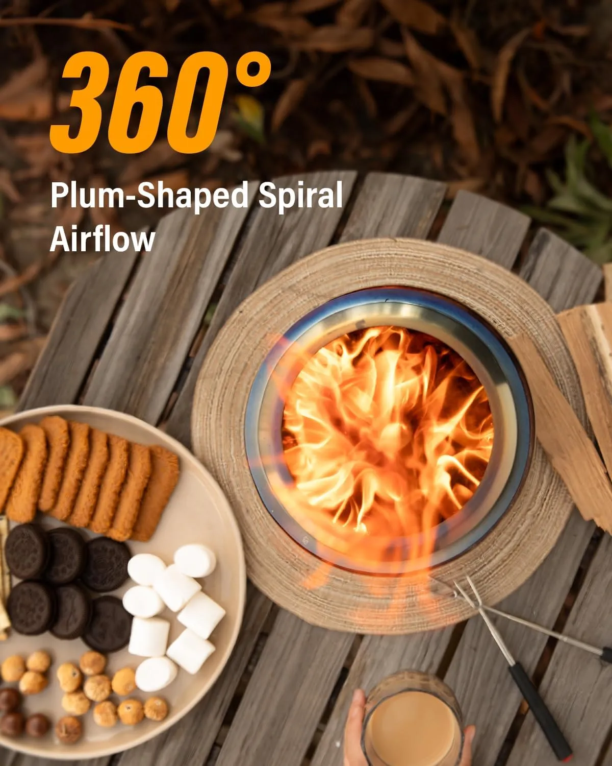 YEFU Tabletop Fire Pit 9.7 x 7.1 in, Flame Intensity Control Camping Stove for Outdoor & Patio, Fueled by Pellets or Wood, Safe Burning Table Top Firepit, with Travel Bag & 2 Mini Sticks, Silver