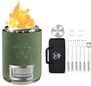 YEFU Tabletop Fire Pit 9.7 x 7.1 in Green Flame Intensity Control Camping Stove&YEFU Portable Fire Pit Accessories, Fueled by Pellets or Wood, with Travel Bag & 2 Mini Sticks