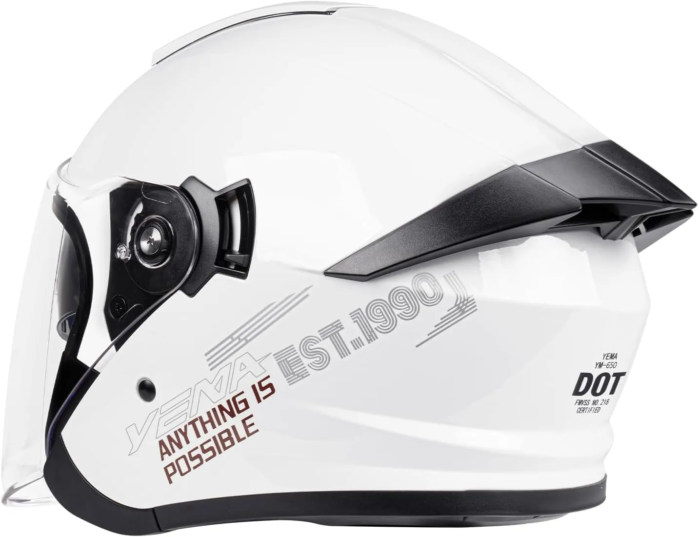 YEMA 3/4 Open Face Motorcycle Helmet DOT Approved - Dual Visor, Quick Release Buckle, Adult Motorbike Helmets for Men & Women, Moped Scooter Street Bike Helmet YM-650