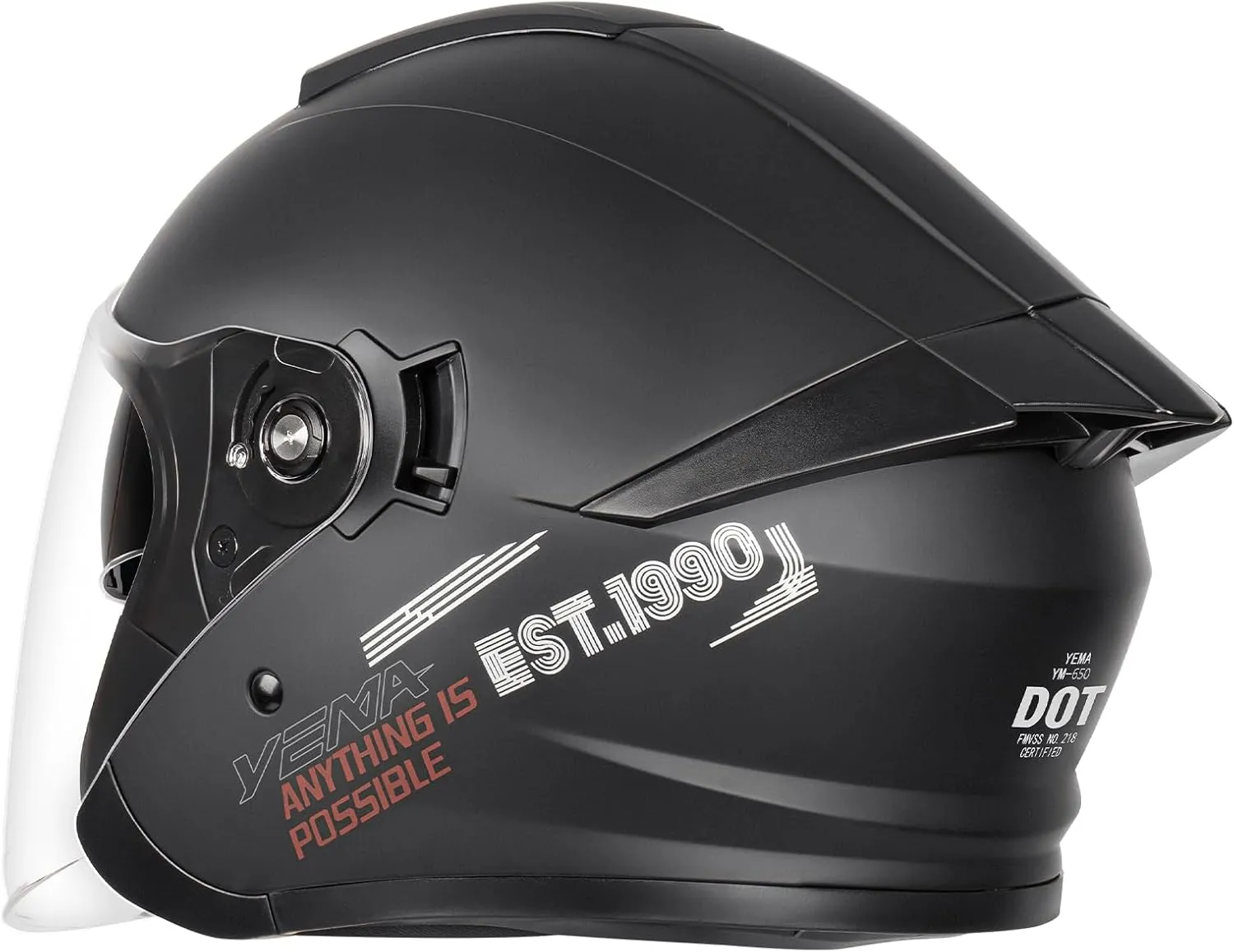 YEMA 3/4 Open Face Motorcycle Helmet DOT Approved - Dual Visor, Quick Release Buckle, Adult Motorbike Helmets for Men & Women, Moped Scooter Street Bike Helmet YM-650