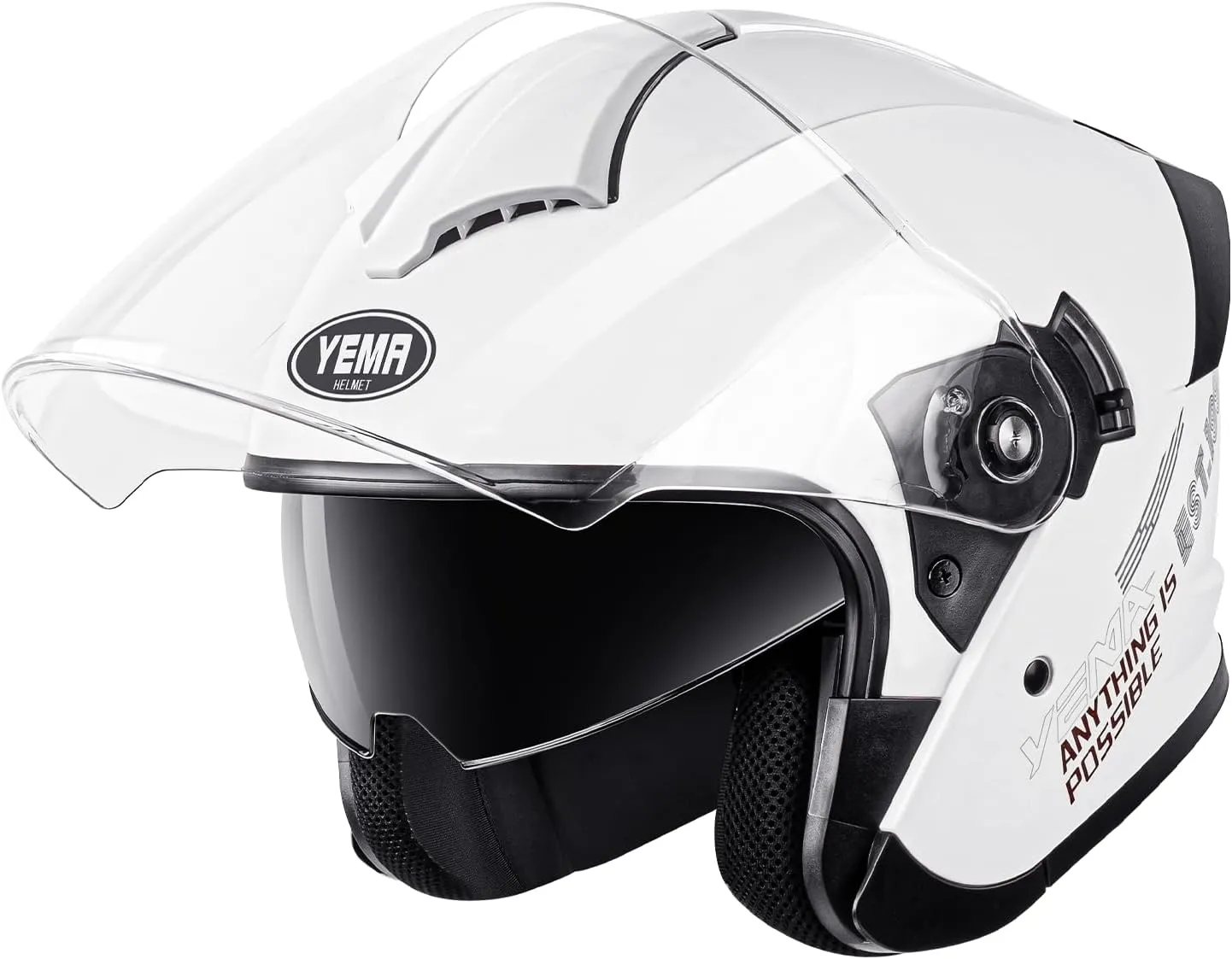 YEMA 3/4 Open Face Motorcycle Helmet DOT Approved - Dual Visor, Quick Release Buckle, Adult Motorbike Helmets for Men & Women, Moped Scooter Street Bike Helmet YM-650