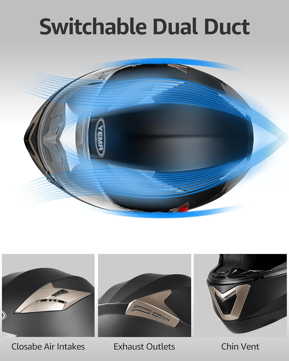 YEMA Helmet Motorcycle Full Face Helmet DOT Approved YM-829 Motorbike Street Bike Racing Helmet with Sun Visor for Adult,Youth Men and Women