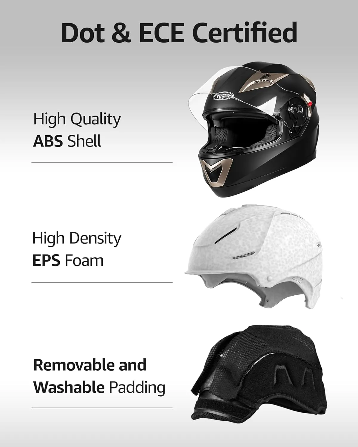 YEMA Helmet Motorcycle Full Face Helmet DOT Approved YM-829 Motorbike Street Bike Racing Helmet with Sun Visor for Adult,Youth Men and Women