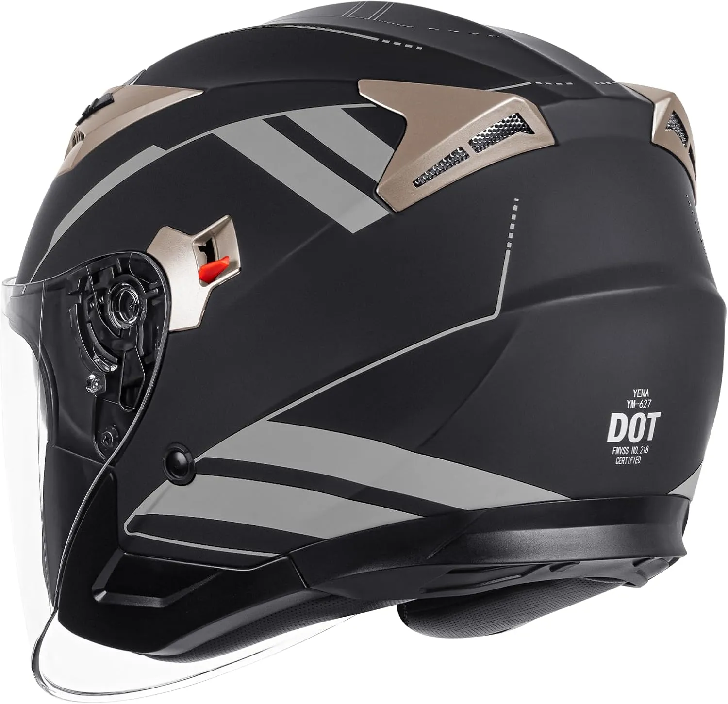 YEMA Open Face Motorcycle Helmets, DOT Approved 3/4 Moped Helmet Dual Visor Quick Release Buckle, Helmets for Adults Motorcycle Men Women Helmets for Moped Scooter Streey