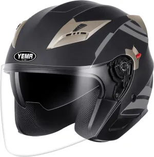 YEMA Open Face Motorcycle Helmets, DOT Approved 3/4 Moped Helmet Dual Visor Quick Release Buckle, Helmets for Adults Motorcycle Men Women Helmets for Moped Scooter Streey