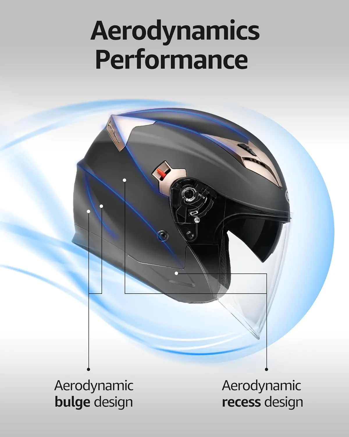 YEMA Open Face Motorcycle Helmets, DOT Approved 3/4 Moped Helmet Dual Visor Quick Release Buckle, Helmets for Adults Motorcycle Men Women Helmets for Moped Scooter Streey