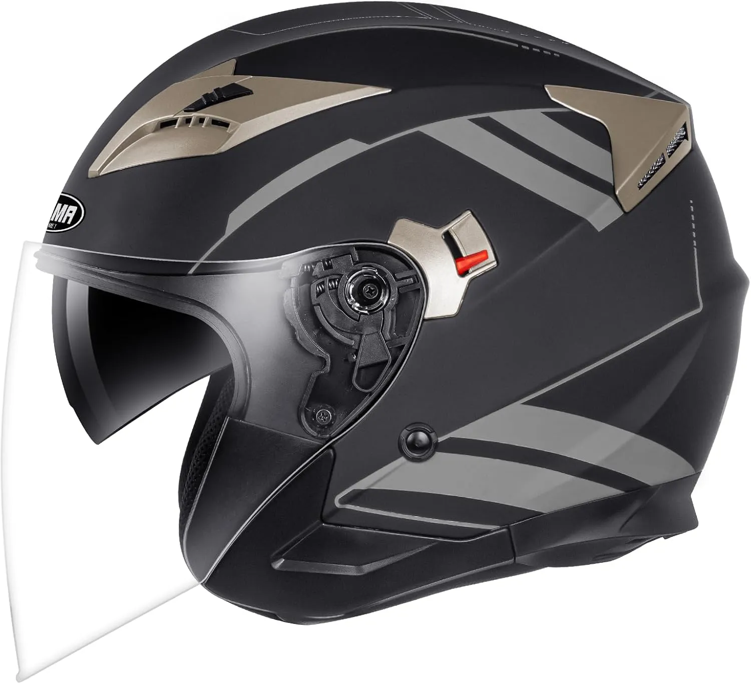 YEMA Open Face Motorcycle Helmets, DOT Approved 3/4 Moped Helmet Dual Visor Quick Release Buckle, Helmets for Adults Motorcycle Men Women Helmets for Moped Scooter Streey