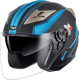 YEMA Open Face Motorcycle Helmets, DOT Approved 3/4 Moped Helmet Dual Visor Quick Release Buckle, Helmets for Adults Motorcycle Men Women Helmets for Moped Scooter Streey