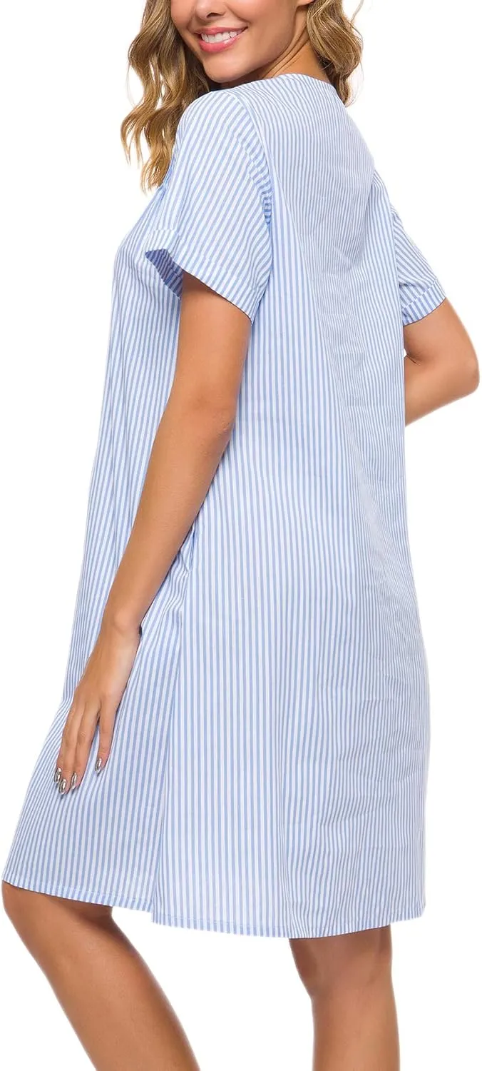 YOZLY House Dress Women Cotton Duster Robe Short Sleeve Housecoat Button Down Nightgown