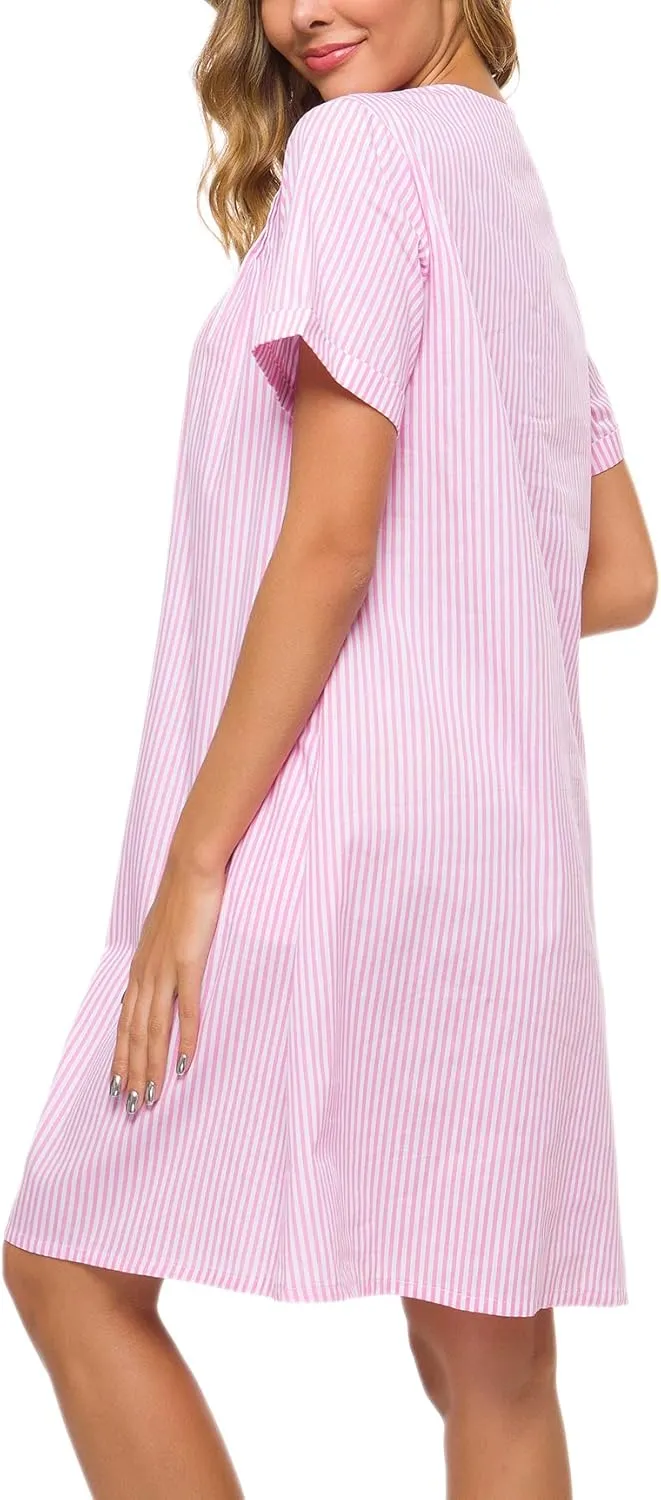 YOZLY House Dress Women Cotton Duster Robe Short Sleeve Housecoat Button Down Nightgown