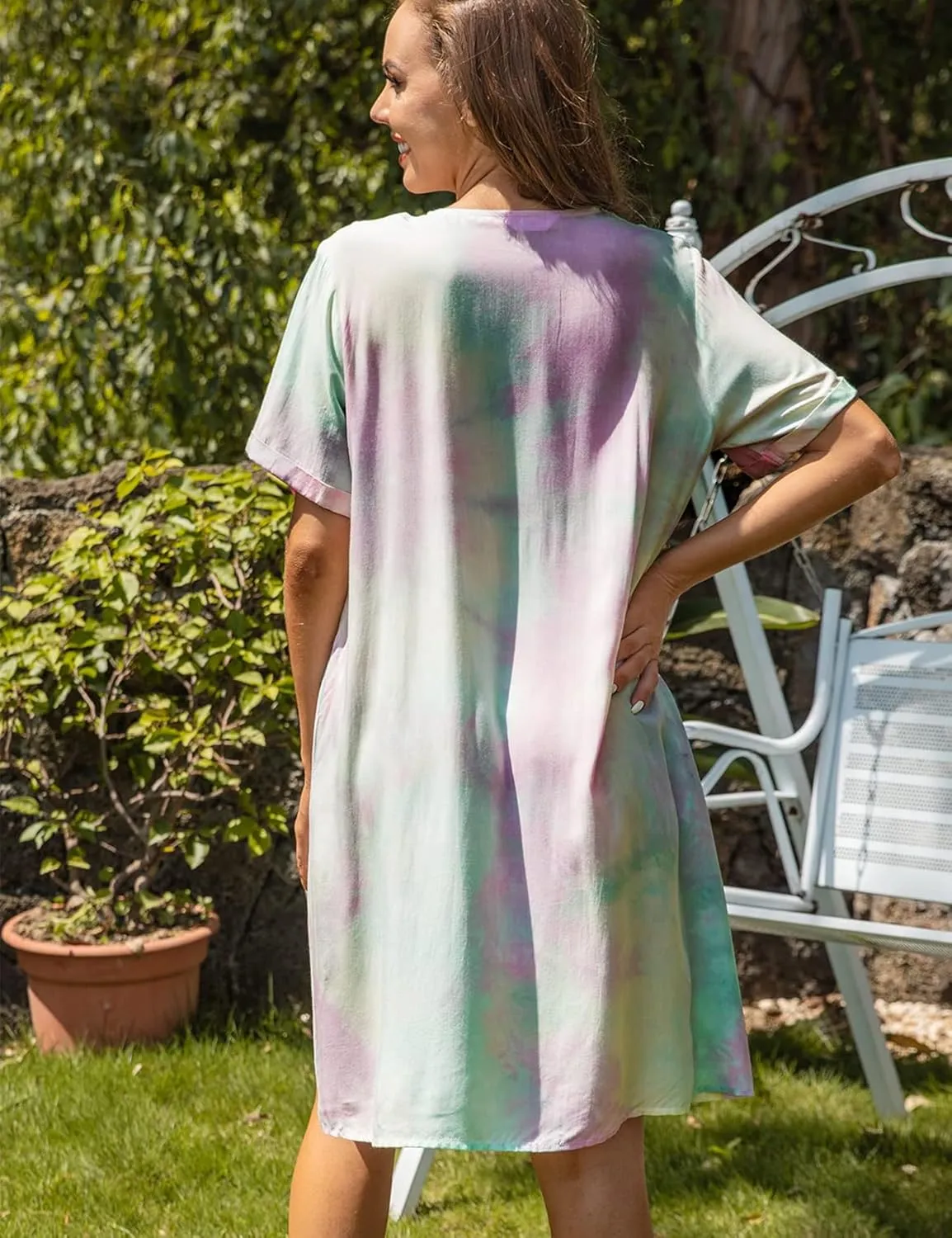 YOZLY House Dress Women Cotton Duster Robe Short Sleeve Housecoat Button Down Nightgown