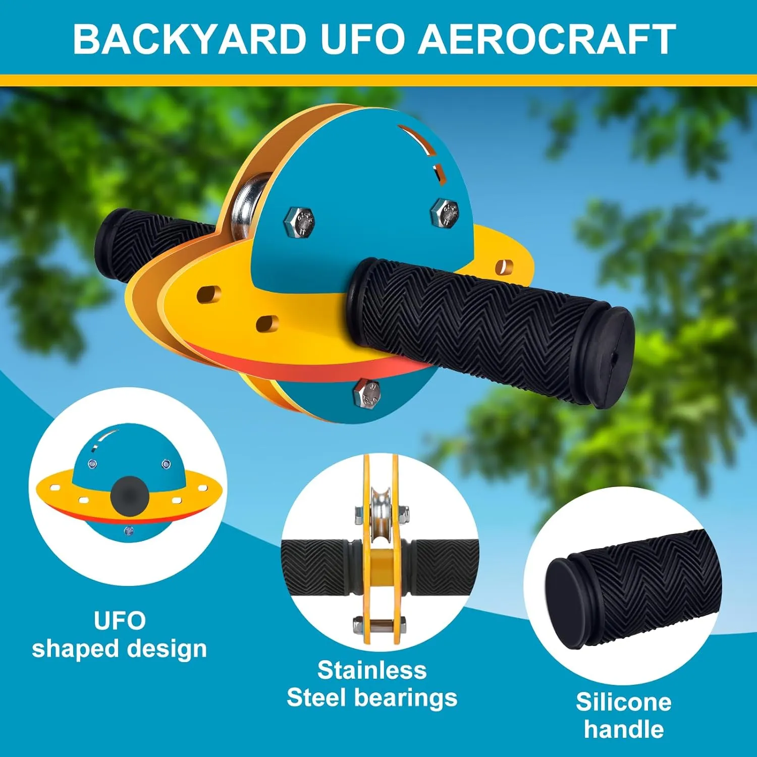 Zip Line Kit for Kids and Adults Outdoor, UFO Trolley with LED Light, 75/100/120/150ft Zipline for Backyard, Up to 350 Lbs, Included Swing Seat, Ziplines Spring Brake and Safety Harness