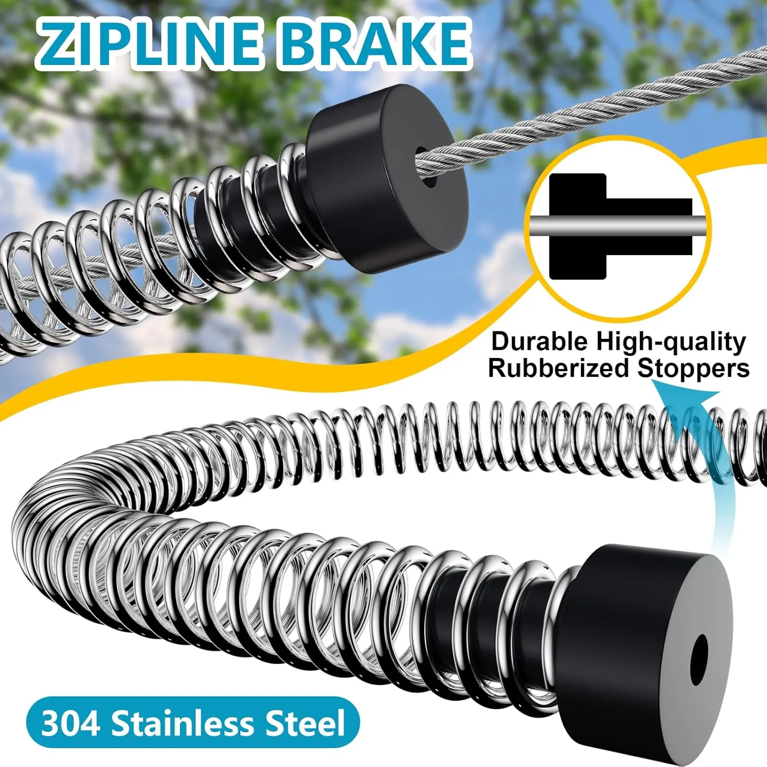 Zip Line Kit for Kids and Adults Outdoor, UFO Trolley with LED Light, 75/100/120/150ft Zipline for Backyard, Up to 350 Lbs, Included Swing Seat, Ziplines Spring Brake and Safety Harness
