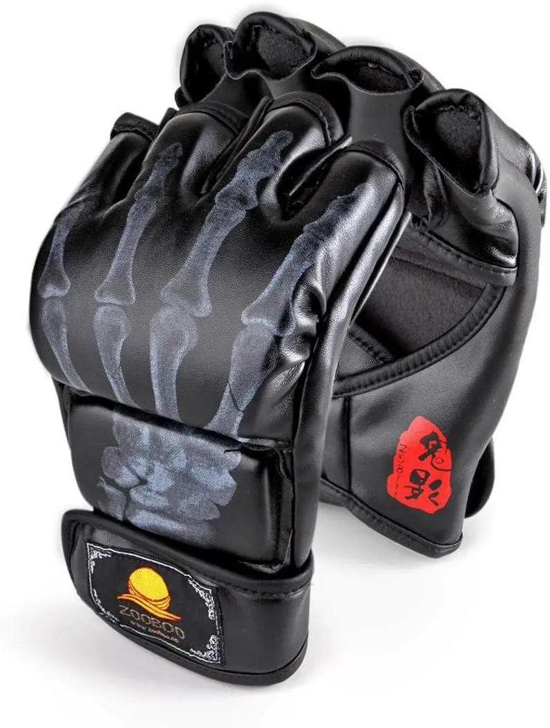 ZooBoo MMA Gloves, Half-Finger Boxing Fight Gloves MMA Mitts with Adjustable Wrist Band for Sanda Sparring Punching Bag Training (One Size Fits Most)