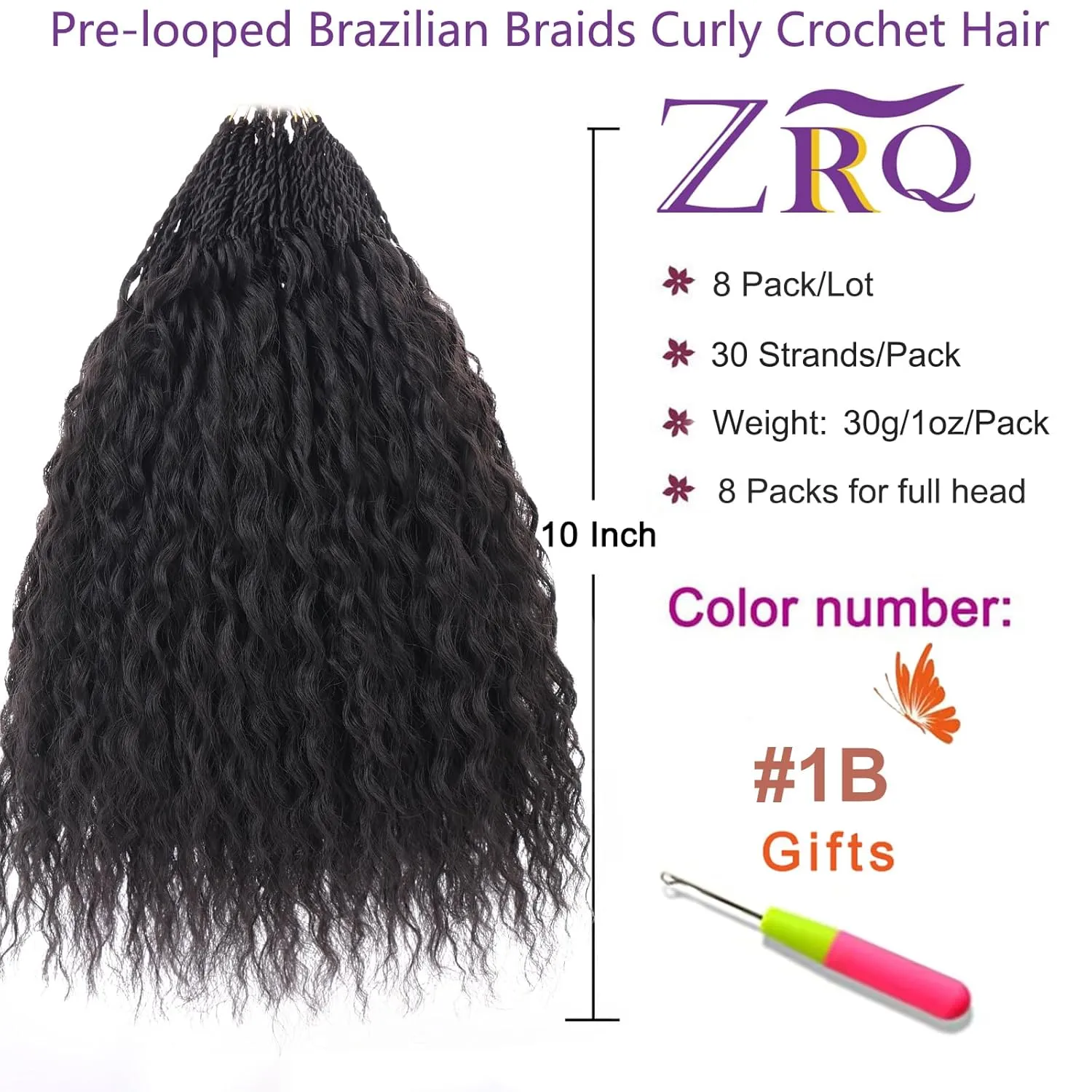 ZRQ Pre looped Micro Brazilian Braids Curly Crochet Hair 10 inch Water Wave Crochet Hair Afro Kinky Curly Crochet Hair Extensions Deep Wave Synthetic Crochet Hair For Women