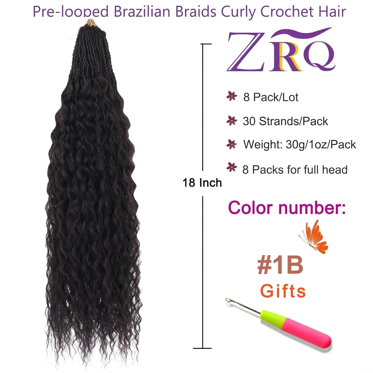 ZRQ Pre looped Micro Brazilian Braids Curly Crochet Hair 18 inch Water Wave Crochet Hair Afro Kinky Curly Crochet Hair Extensions Deep Wave Synthetic Crochet Hair For Women