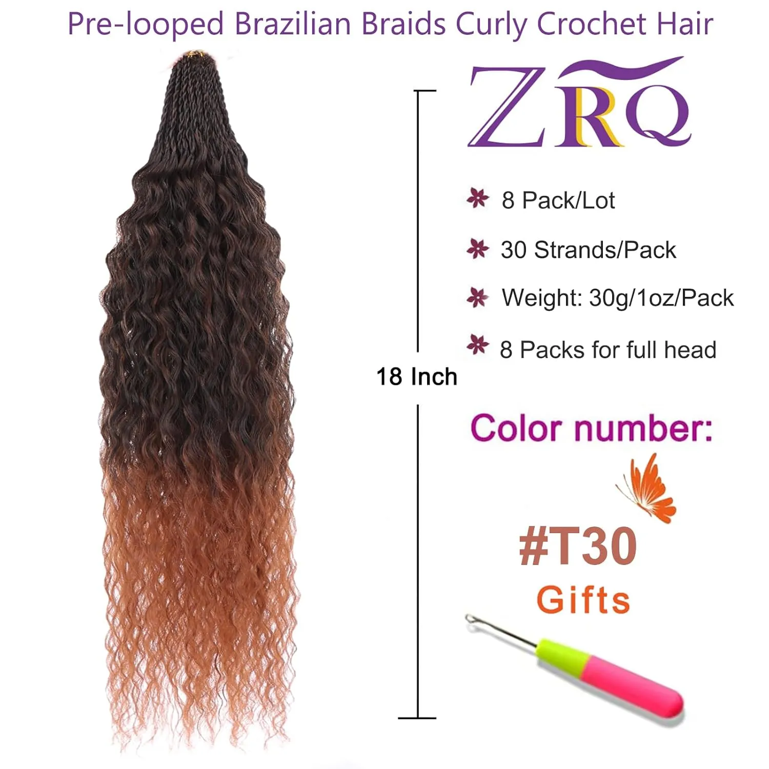 ZRQ Pre looped Micro Brazilian Braids Curly Crochet Hair 18 inch Water Wave Crochet Hair Afro Kinky Curly Ombre Brown Braiding Hair Extensions Deep Wave Synthetic Crochet Hair For Women
