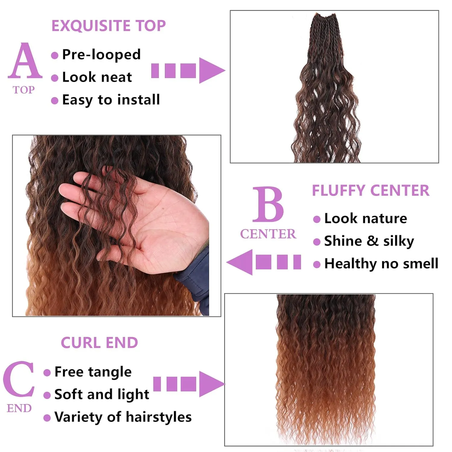 ZRQ Pre looped Micro Brazilian Braids Curly Crochet Hair 18 inch Water Wave Crochet Hair Afro Kinky Curly Ombre Brown Braiding Hair Extensions Deep Wave Synthetic Crochet Hair For Women