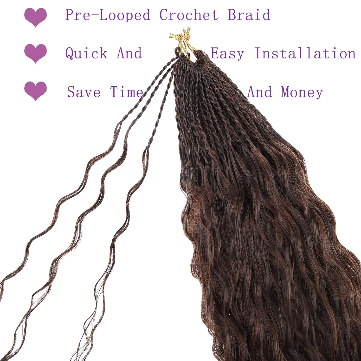 ZRQ Pre looped Micro Brazilian Braids Curly Crochet Hair 18 inch Water Wave Crochet Hair Afro Kinky Curly Ombre Brown Braiding Hair Extensions Deep Wave Synthetic Crochet Hair For Women