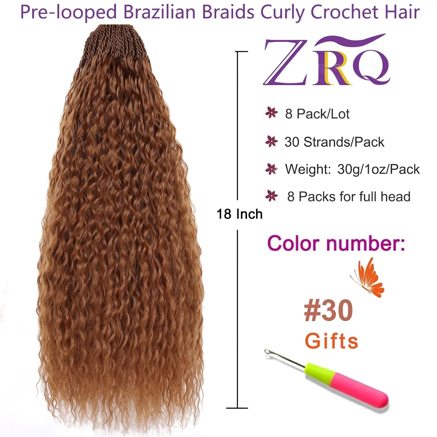 ZRQ Pre looped Micro Brazilian Braids Curly Crochet Hair 18 inch Water Wave Hair Afro Kinky Curly Brown Braiding Hair Extensions Deep Wave Hair For Women