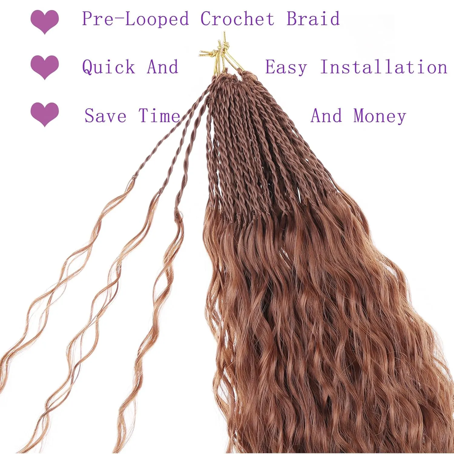 ZRQ Pre looped Micro Brazilian Braids Curly Crochet Hair 18 inch Water Wave Hair Afro Kinky Curly Brown Braiding Hair Extensions Deep Wave Hair For Women