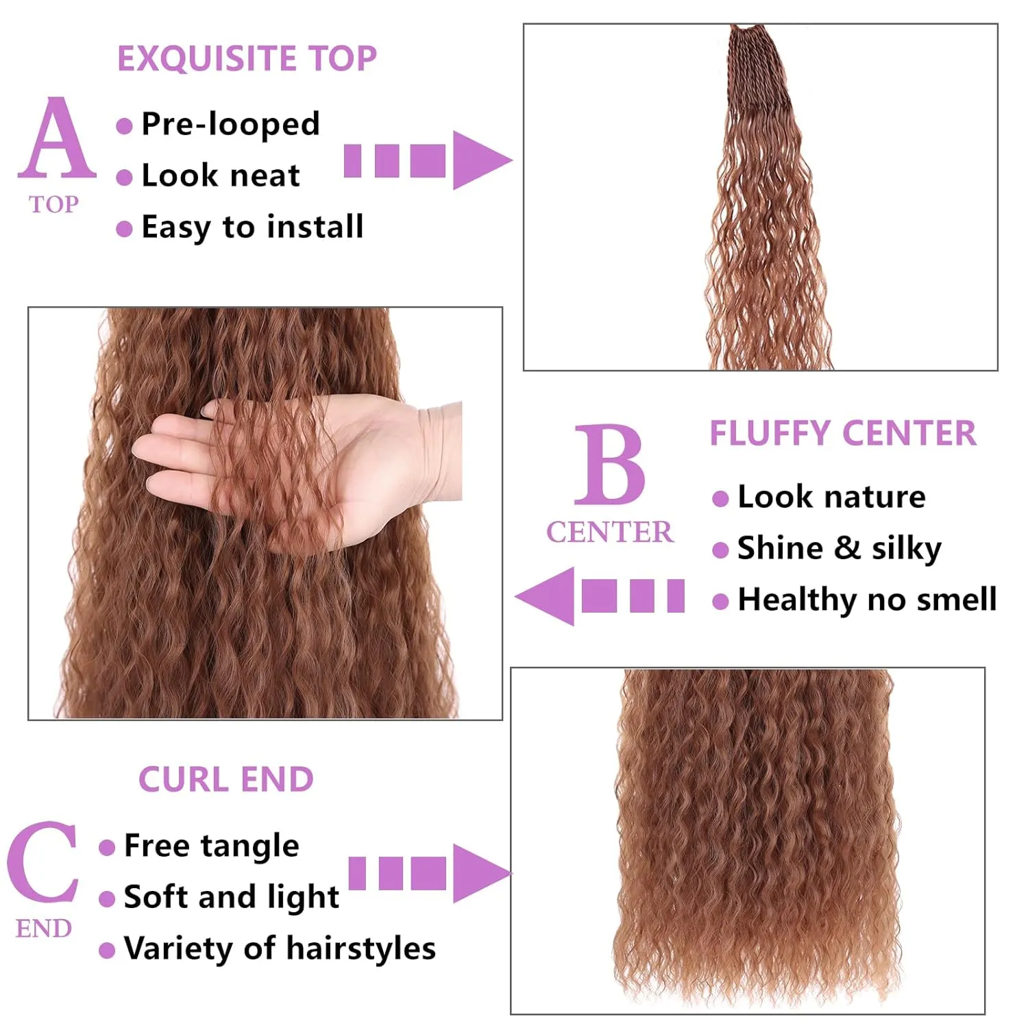 ZRQ Pre looped Micro Brazilian Braids Curly Crochet Hair 18 inch Water Wave Hair Afro Kinky Curly Brown Braiding Hair Extensions Deep Wave Hair For Women